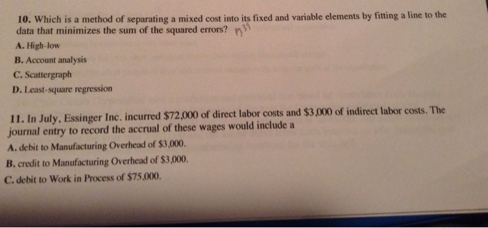 Solved Which Is A Method Of Separating A Mixed Cost Into Its | Chegg.com