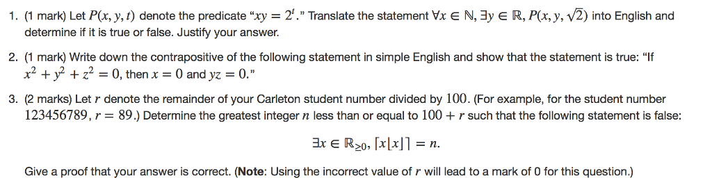 Solved 1. (1 mark) Let P(x, y, t) denote the predicate 