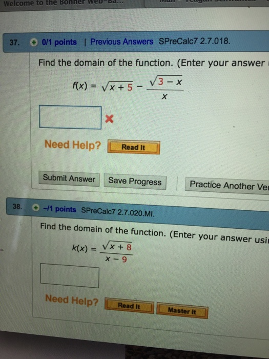 Solved Find The Domain Of The Function F X Square Root