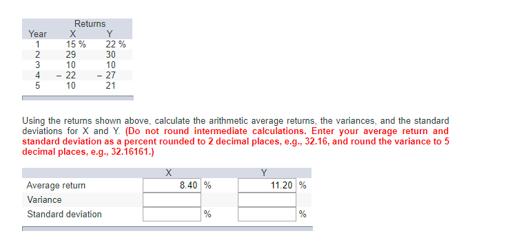 Solved Returns X 15% 29 10 ear 22 % 30 10 4-2227 10 21 Using | Chegg.com