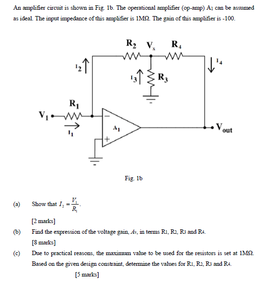 Solved An amplifier circuit is shown in Fig. 1b. The | Chegg.com