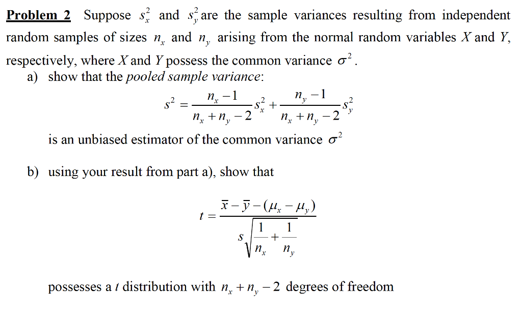 Solved Suppose s_x^2 and s_y^2 are the sample variances | Chegg.com