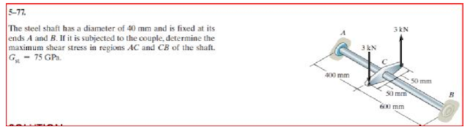 Solved The steel shaft has a diameter of 40 mm and n fixed | Chegg.com