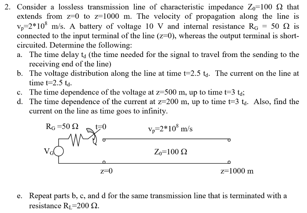 Solved 2. Consider A Lossless Transmission Line Of | Chegg.com