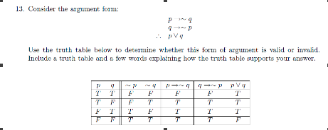 Solved Consider the argument form: p rightarrow~q q | Chegg.com