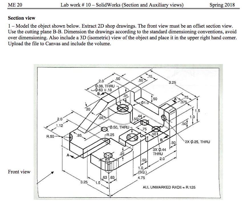 ME 20 Lab Work # 10-SolidWorks (Section And Auxiliary | Chegg.com