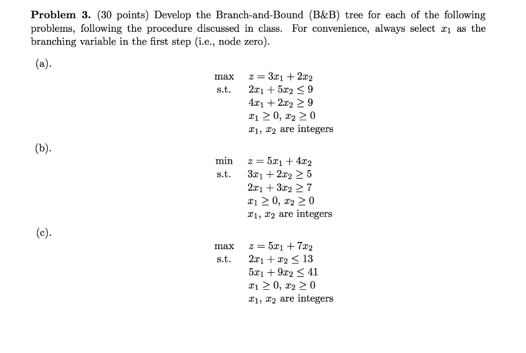 Solved Problem 3. (30 Points) Develop The Branch-and-Bound | Chegg.com