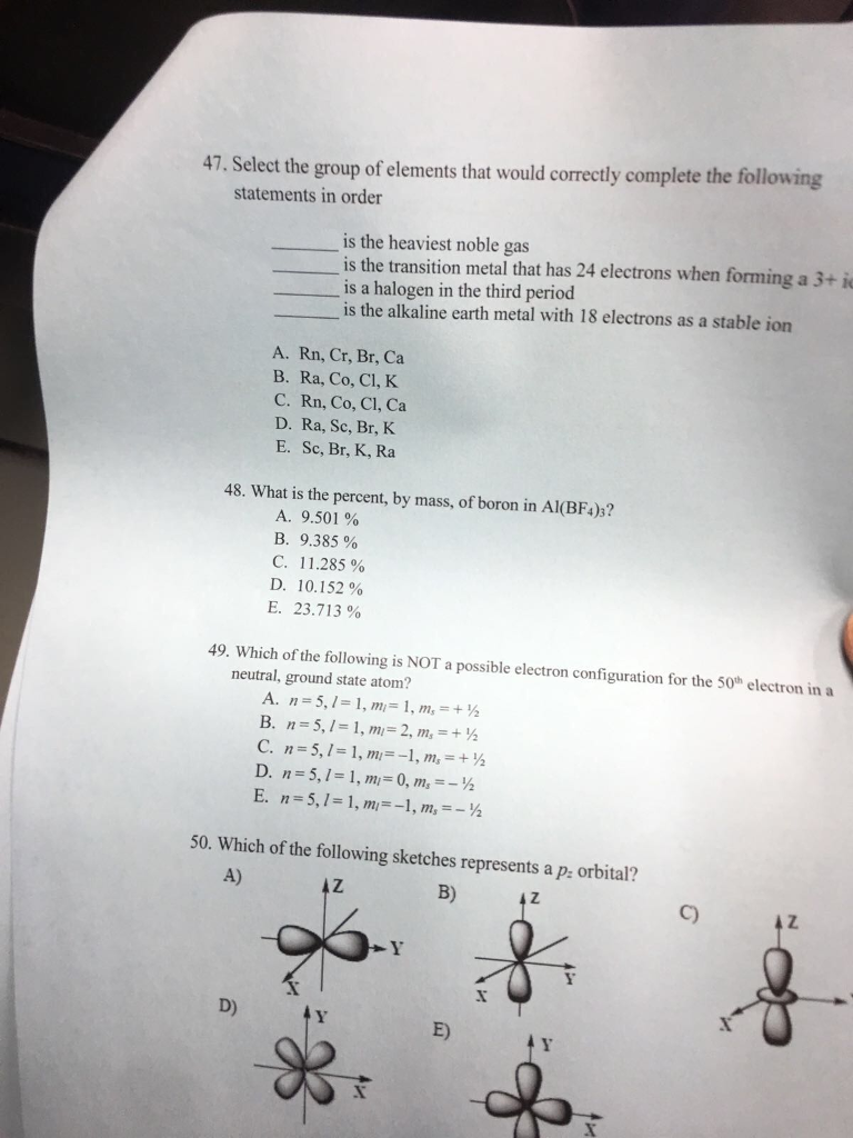 Solved 47. Select the group of elements that would correctly | Chegg.com