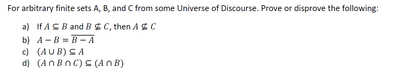 Solved For Arbitrary Finite Sets A, B, And C From Some | Chegg.com