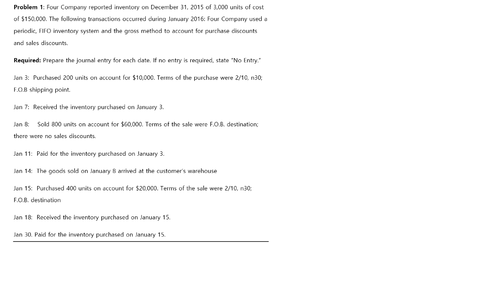 Solved Problem 1: Four Company reported inventory on | Chegg.com