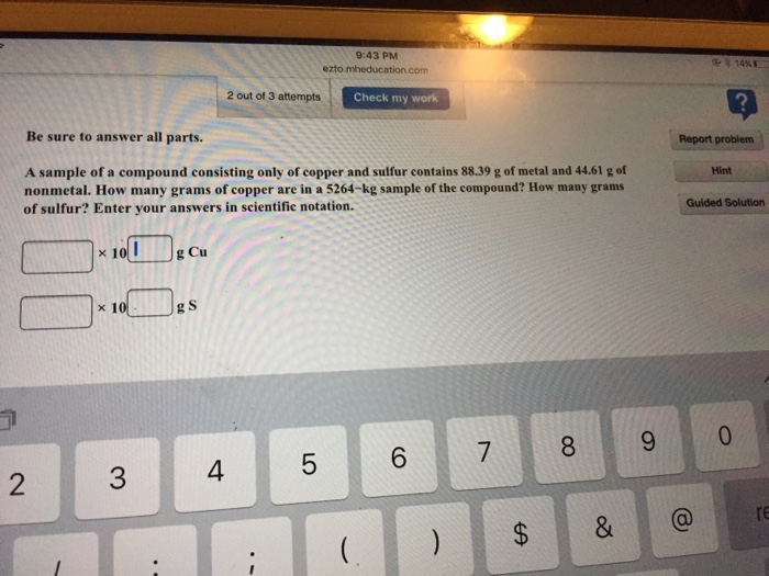Solved A sample of a compound consisting only of copper and