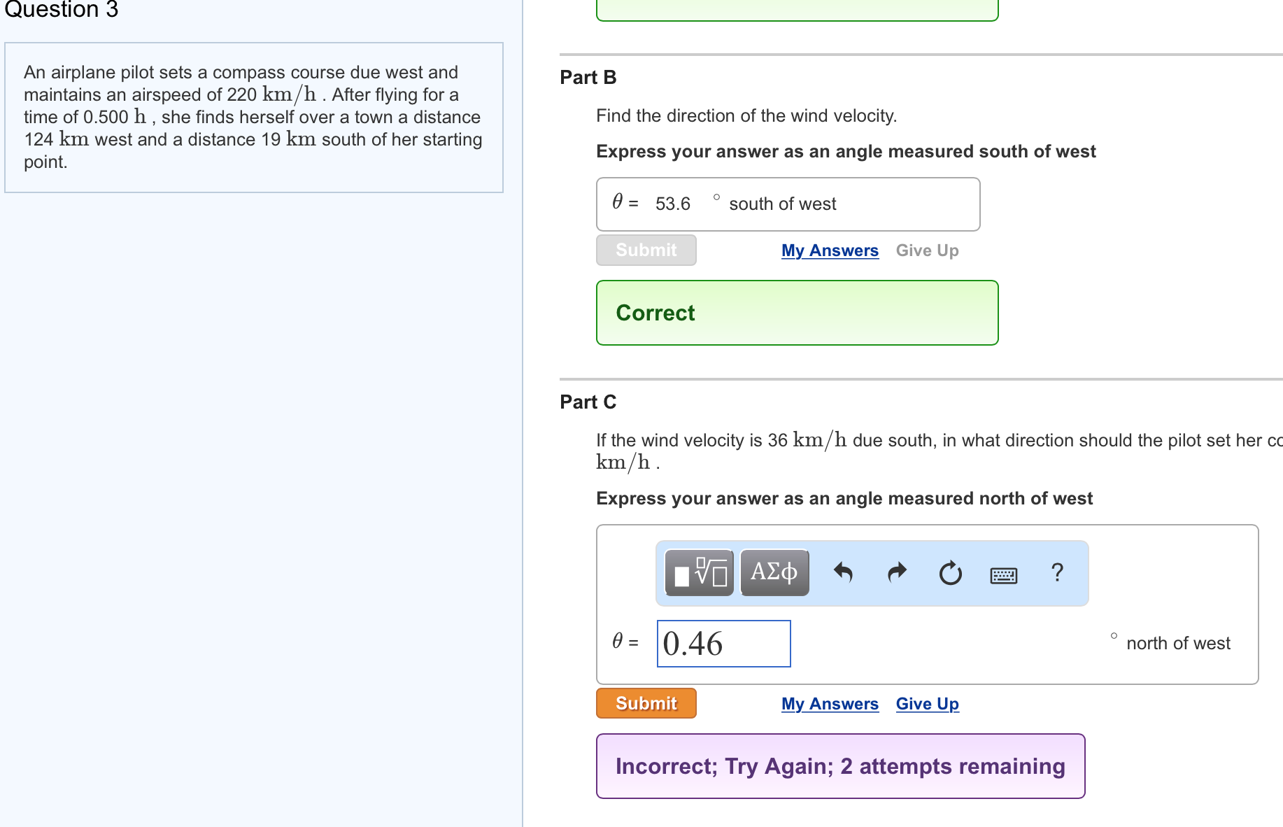 Solved An airplane pilot sets a compass course due west and