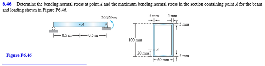 Solved 6.46 Determine the bending normal stress at point A | Chegg.com