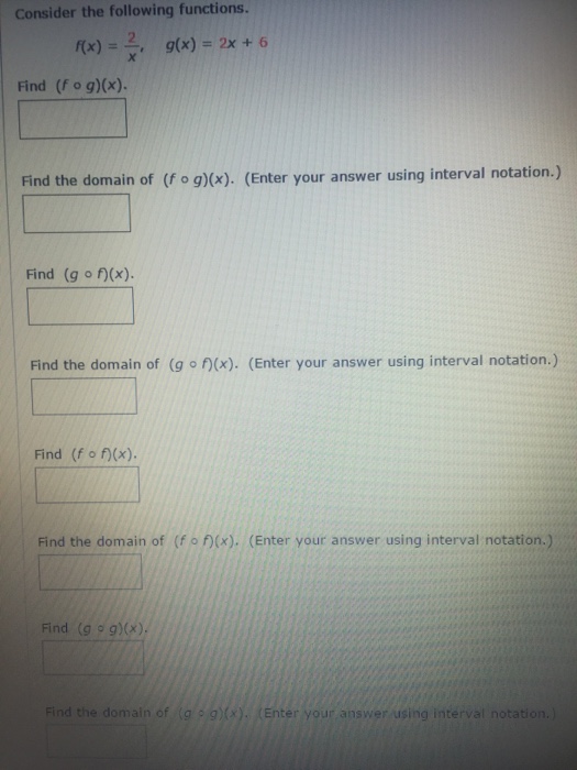 Solved Consider The Following Functions F X 2 X G X 2x 6