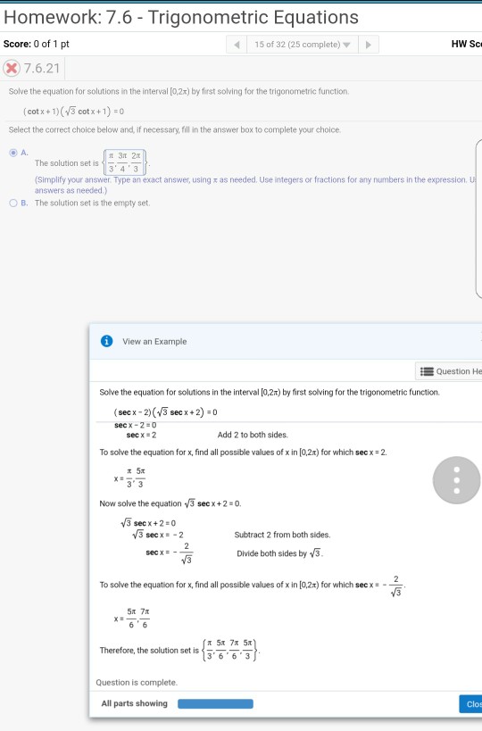 Solved Homework: 7.6 - Trigonometric Equations Score: 0 of 1 | Chegg.com