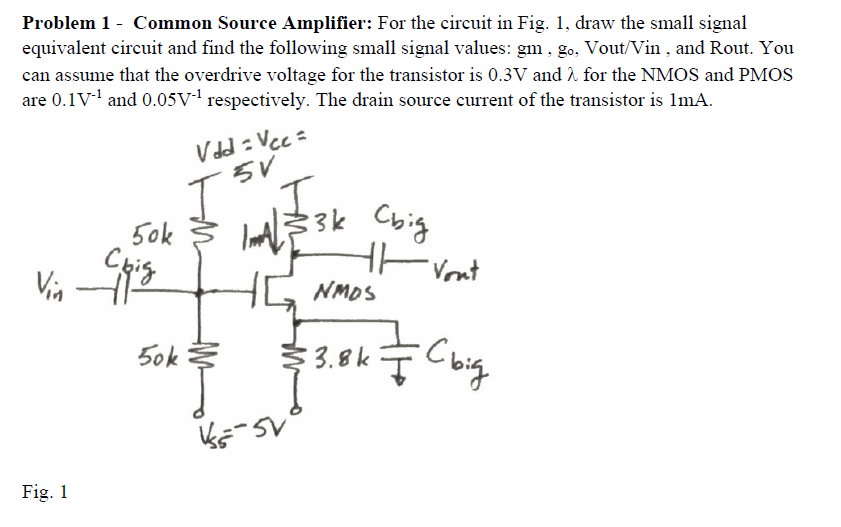 Solved Common Source Amplifier: For the circuit in Fig. 1. | Chegg.com