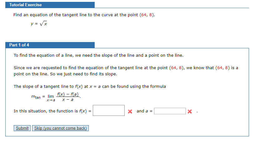 Solved Tutorial Exercise Find an equation of the tangent | Chegg.com