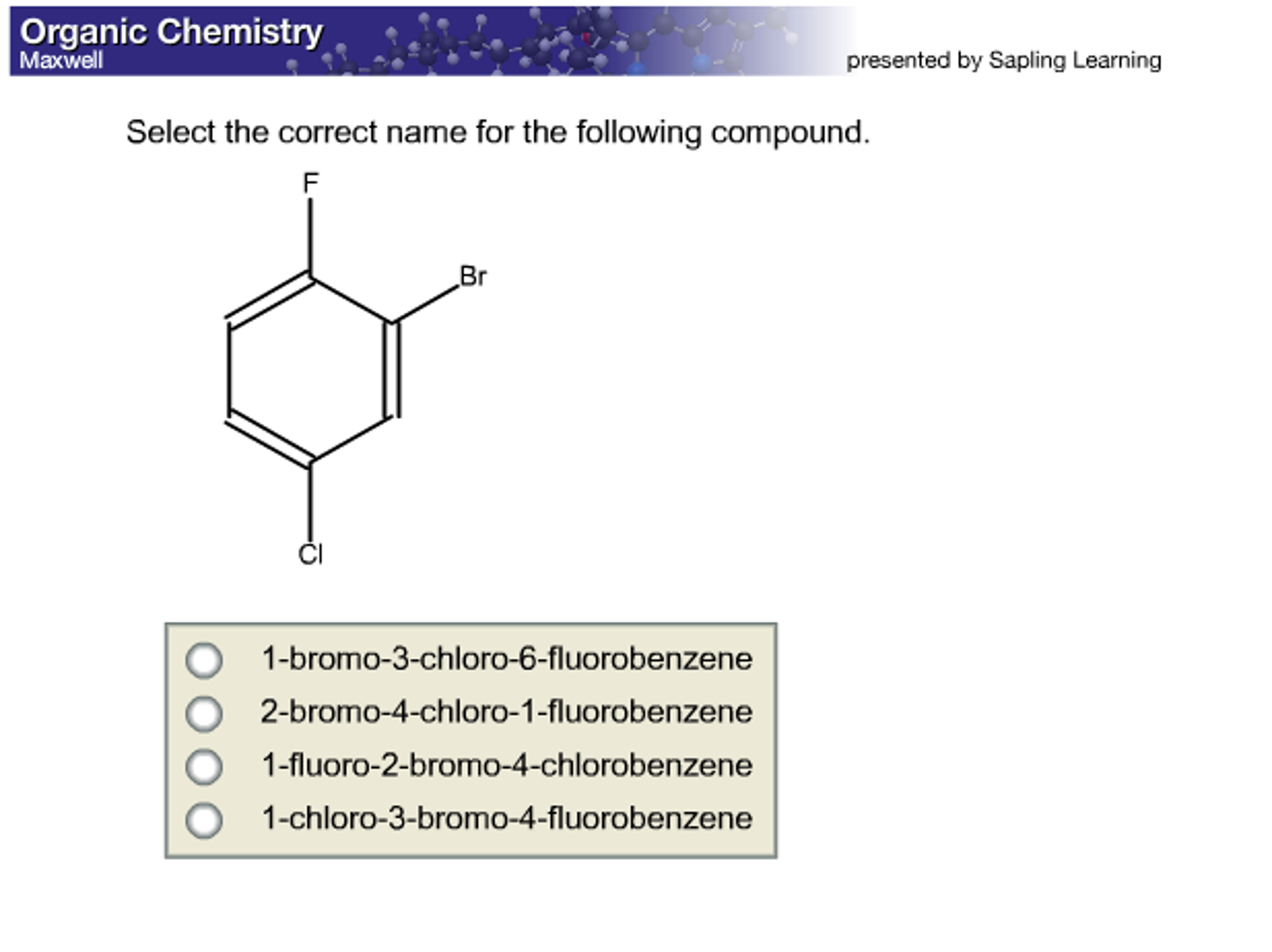 Solved Select The Correct Name For The Following Compound. | Chegg.com