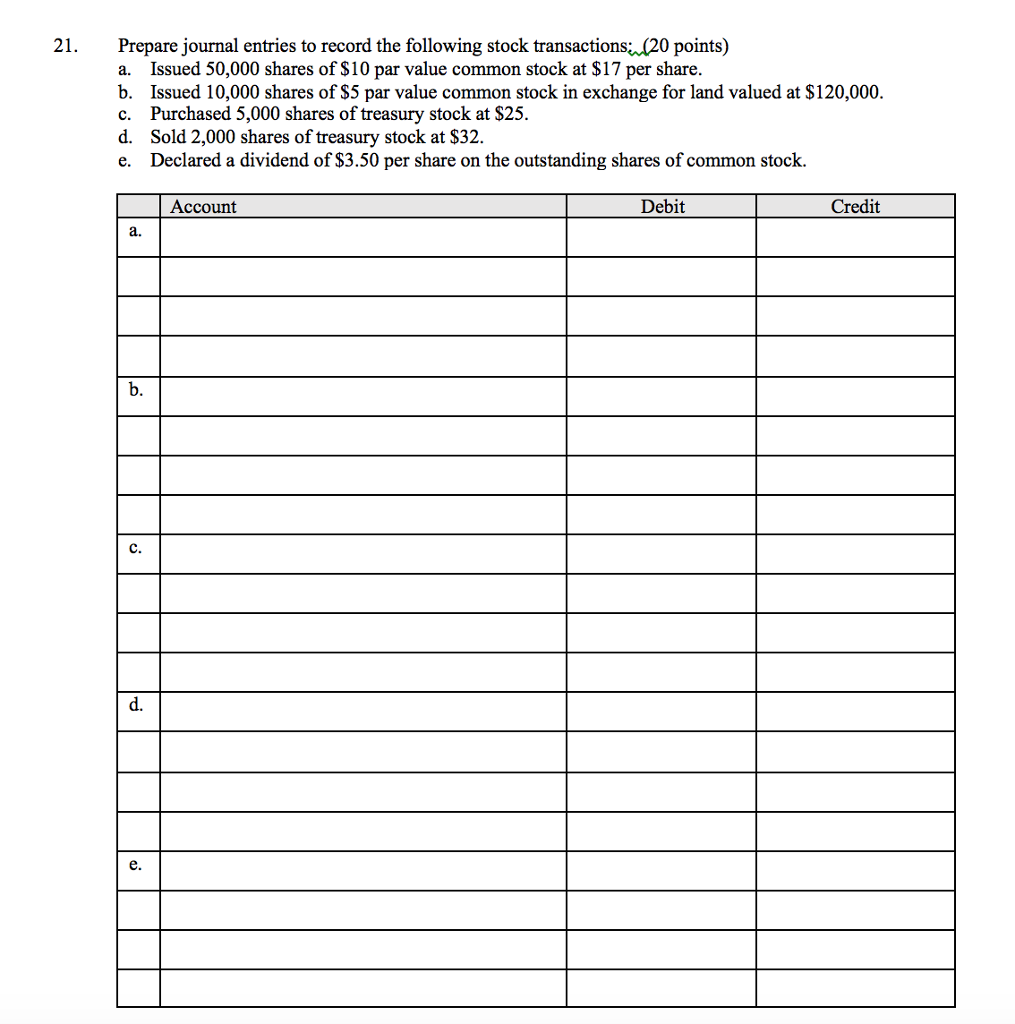 Solved Prepare journal entries to record the following stock | Chegg.com