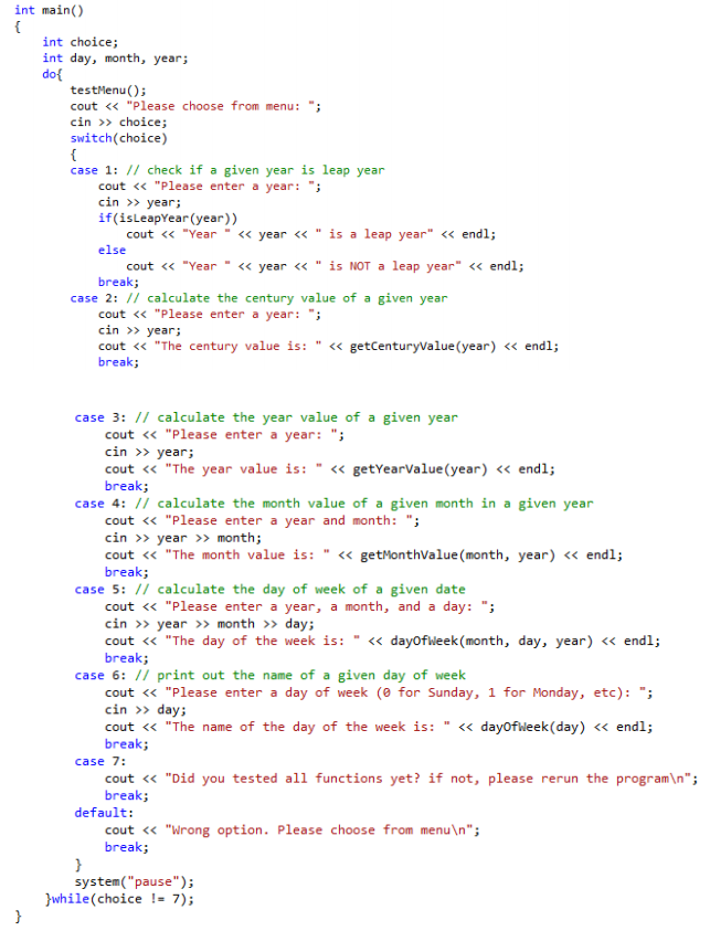 Solved C++ program which will allow the user to print out a | Chegg.com