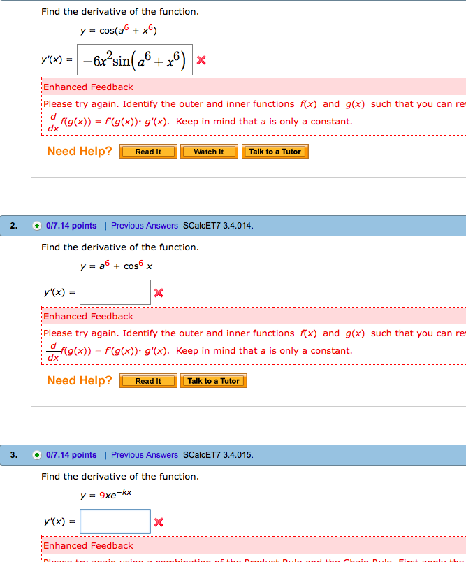 Solved Find The Derivative Of The Function Y Cos A 6