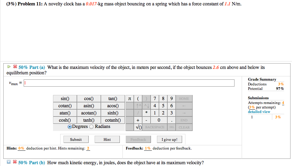 Solved A novelty clock has a 0.017-kg mass object bouncing | Chegg.com