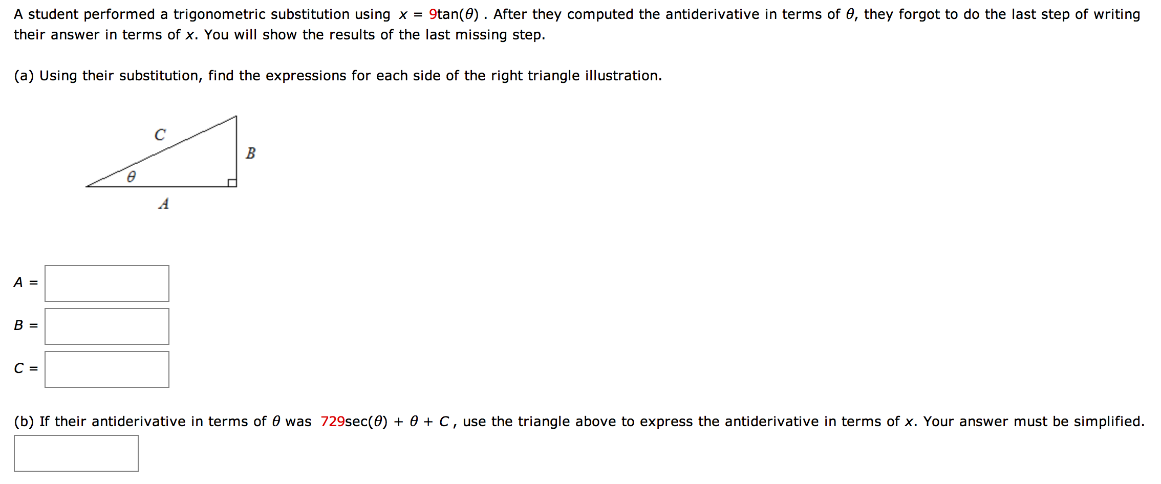 Solved A student performed a trigonometric substitution | Chegg.com