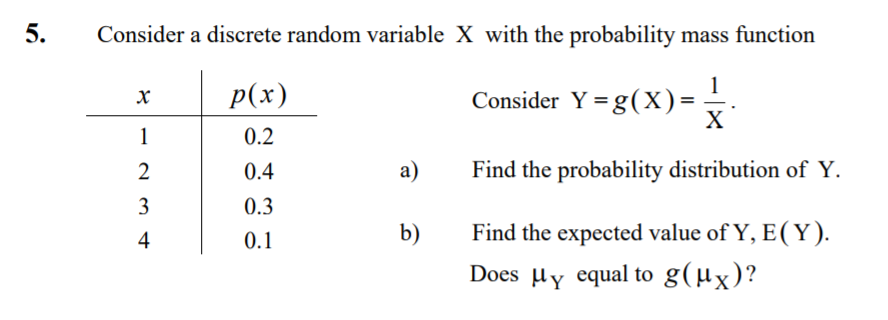 Solved A) Find The Probability Distribution Of Y B) Find | Chegg.com