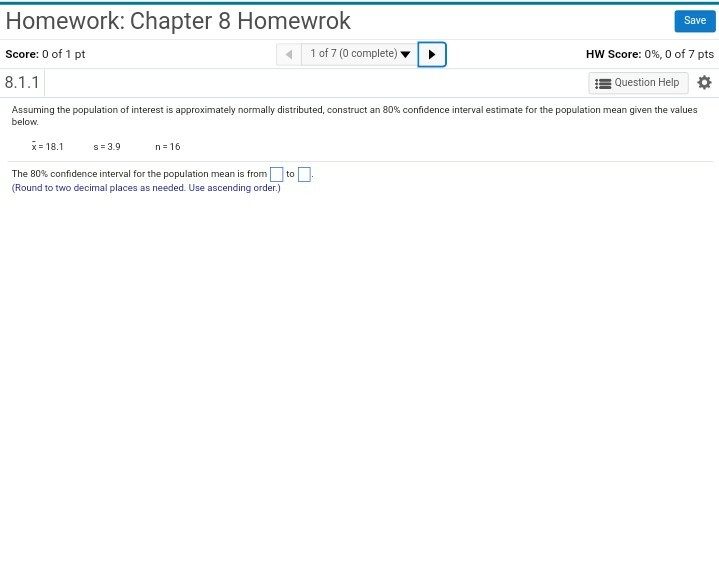 Solved Homework: Chapter 8 Homewrok Save Score: 0 of 1 pt 1 | Chegg.com