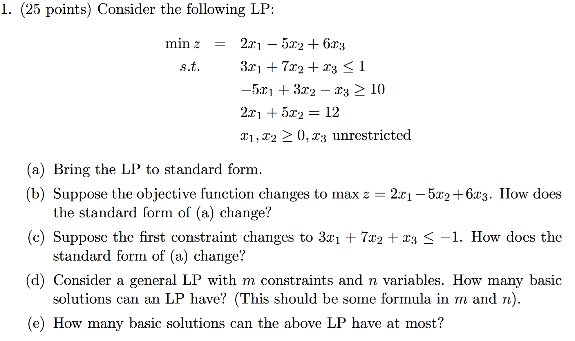 Solved Consider The Following Lp Min Z 2x 1 5x 2