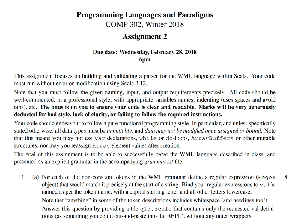 Programming Languages and Paradigms COMP 302 Winter Chegg