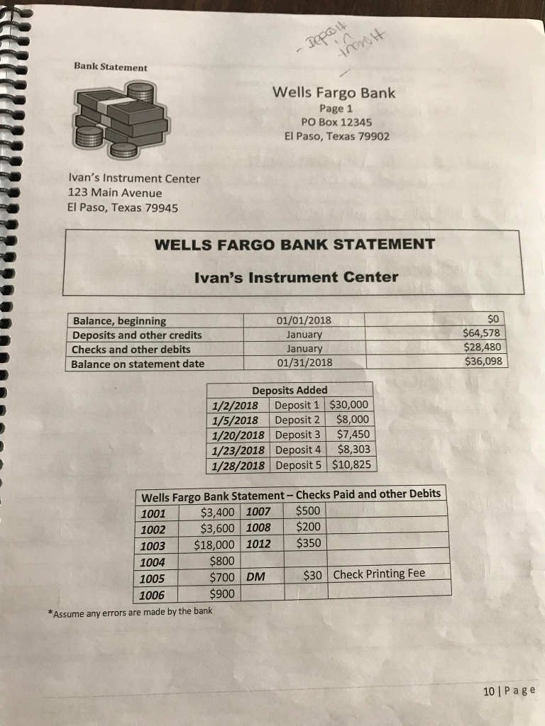 Bank Statement Wells Fargo Bank Page 1 PO Box 12345