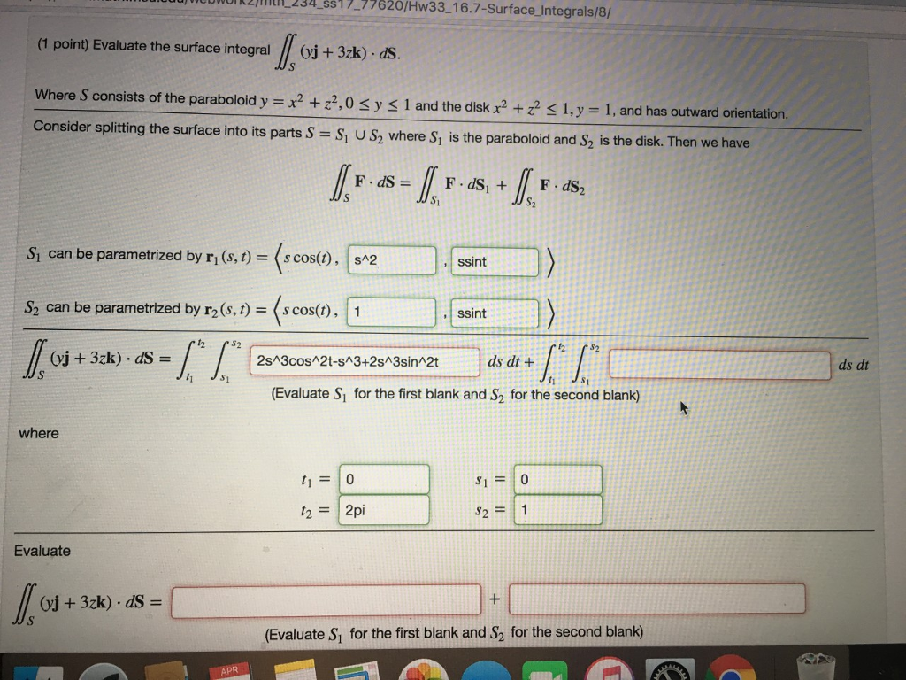 Solved Evaluate The Surface Integral Integral Integral_s (yj | Chegg.com