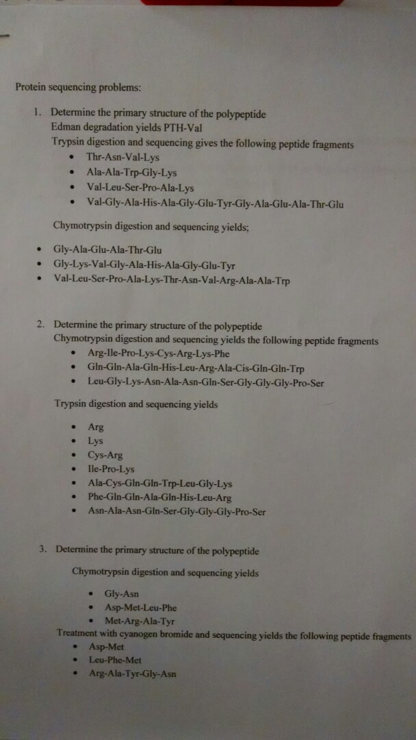Solved Protein sequencing problems: Determine the primary | Chegg.com