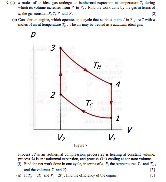 Solved 9. (a) n moles of an ideal gas undergo an isothermal | Chegg.com