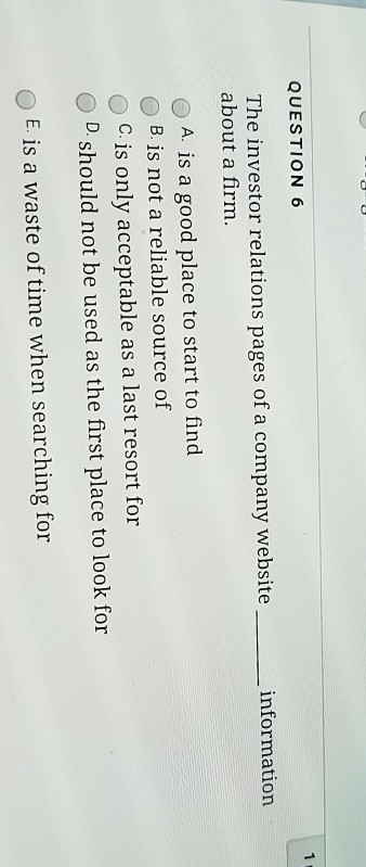 Solved QUESTION 6 The investor relations pages of a company | Chegg.com