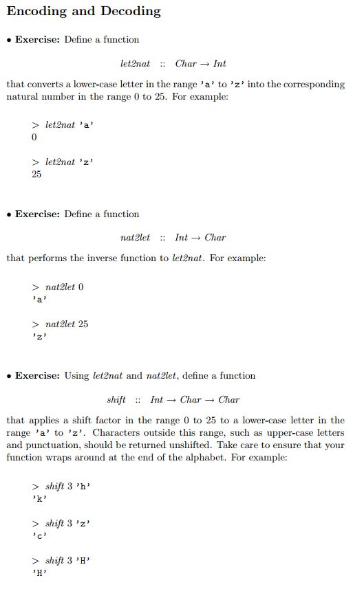 Solved Encoding and Decoding e Exercise: Define a function | Chegg.com