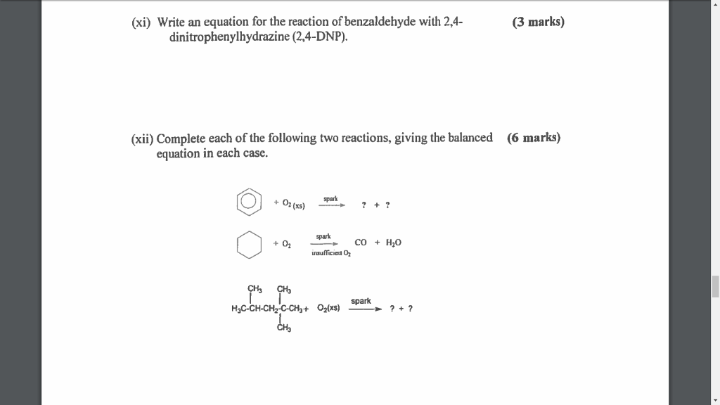 Solved Write An Equation For The Reaction Of Benzaldehyde