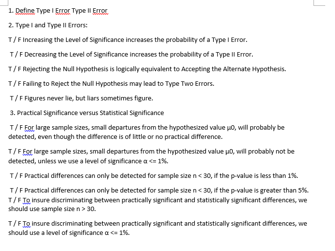 Solved Define Type I Error Type II Error Type I And Type II | Chegg.com