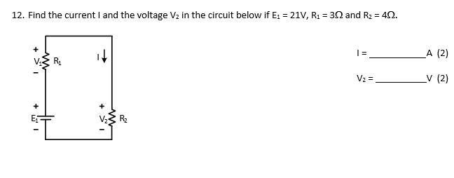 Solved Find the current I and the voltage V_2 in the circuit | Chegg.com