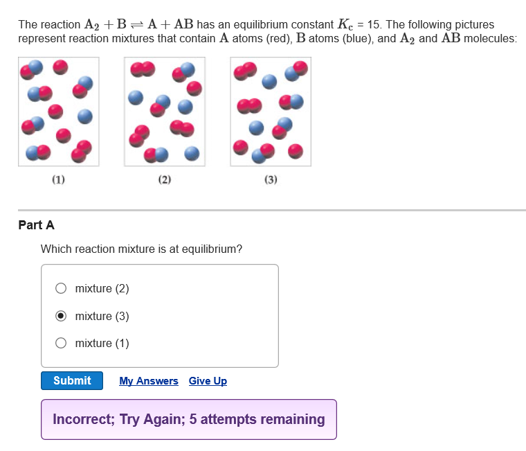 Solved The reaction A2 + B 근 A + AB has an equilibrium | Chegg.com