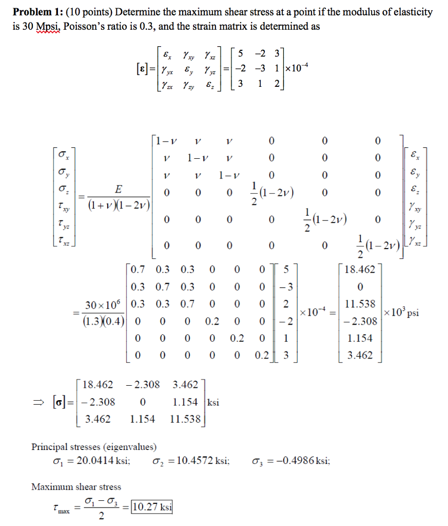 Solved Problem 1: (10 points) Determine the maximum shear | Chegg.com