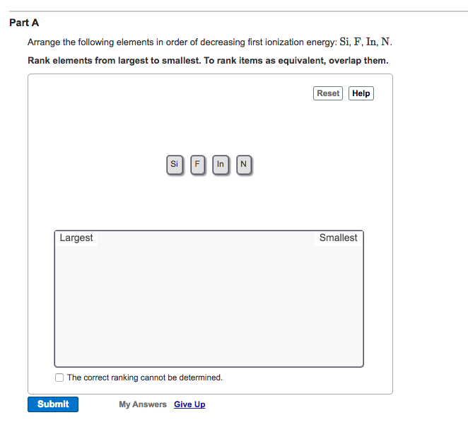 Solved Part A Arrange the following elements in order of | Chegg.com