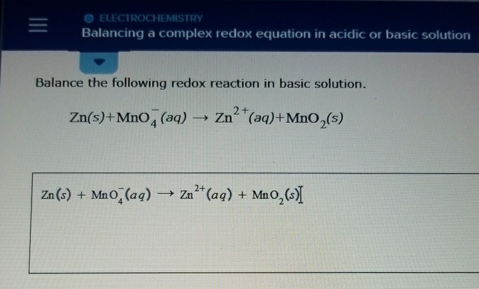 Solved ELECTROCHEMISTRY Balancing a complex redox equation | Chegg.com