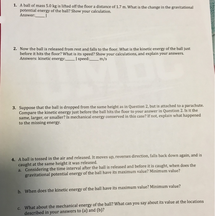 Solved A ball of mass 5.0 kg is lifted off the floor a | Chegg.com