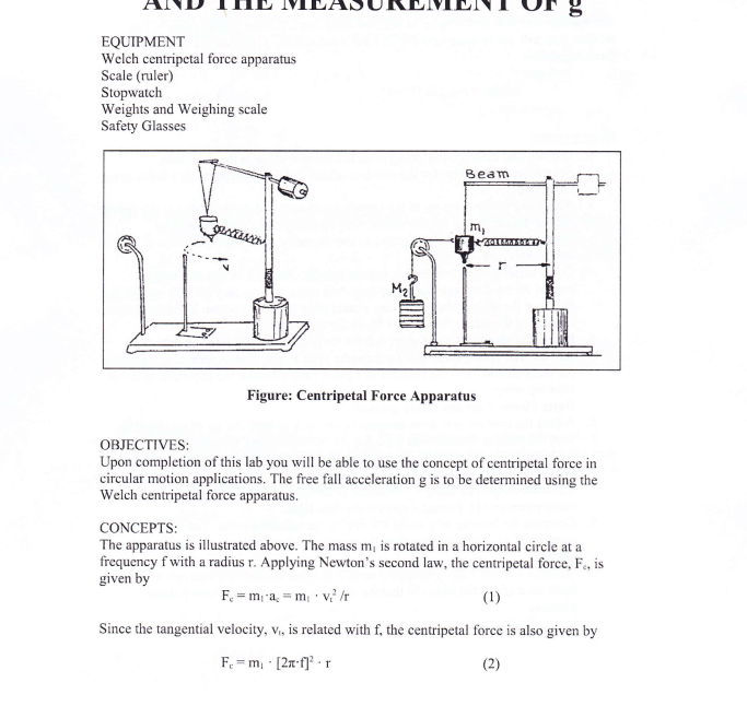 Solved Welch centripetal force apparatus Scale (ruler)