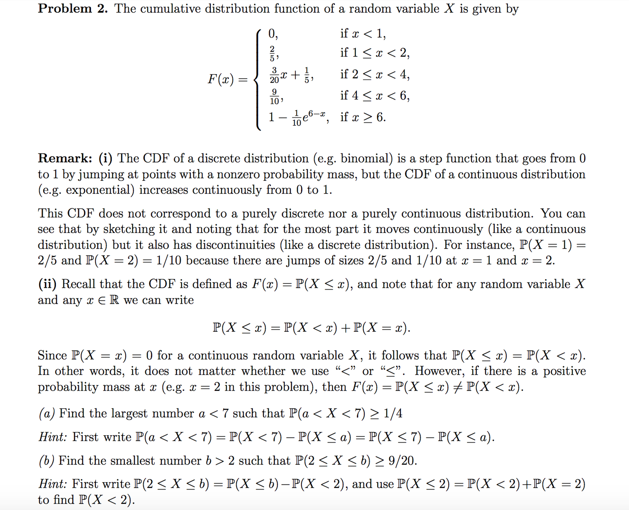 Solved The Cumulative Distribution Function Of A Random