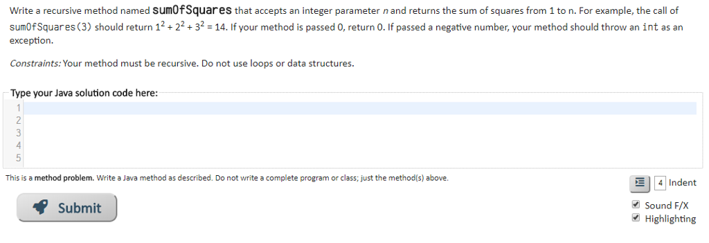 Solved Write a recursive method named sumOf Squares that | Chegg.com
