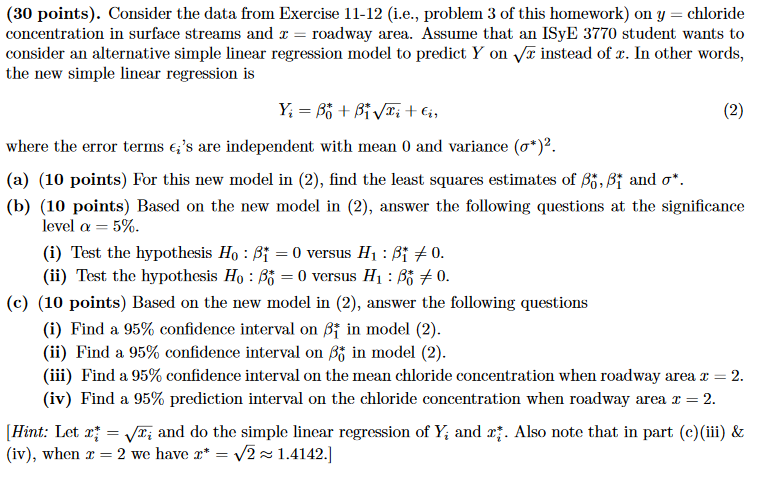 Solved Consider the data from Exercise 11-12 (i.e., problem | Chegg.com