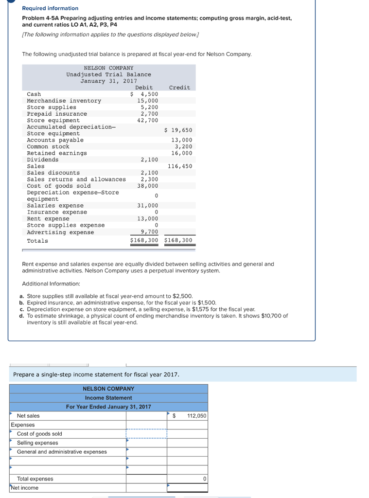 Solved Required information Problem 4-5A Preparing adjusting | Chegg.com